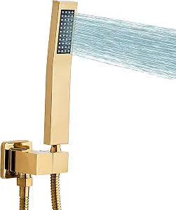 old square hand shower head, handheld shower head with hose,brass High pressure flushing With adjustable water supply elbow Wall-mounted connector Shower bracket and hose set