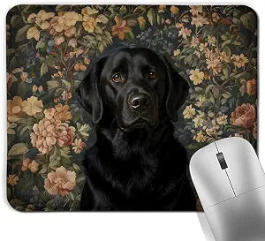 Vintage Floral Black Labrador Retriever Square Mouse Pad, Black Lab Gifts, Retro Cottagecore Flower Dog Mousepad Mat for Home Office Computer Gaming Desk Accessories 9.5x7.9 in