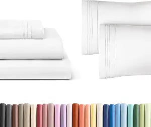 White 3-Piece Sheet Set & Pillowcase Bedding Bundle (Twin XL Size) - Complete Twin XL Sheet Set & 2 Pillowcases with Deep Pockets up to 16 inches - Hotel Luxury Quality - Soft, Breathable & Cooling