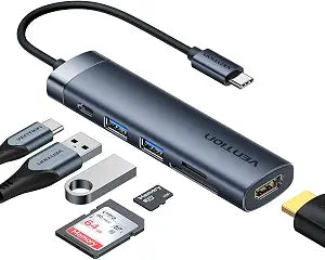 VENTION USB C Hub, 6-in-1 Laptop Docking Station Dongle Adapter with 4K HDMI, PD 100W Charging, USB 3.0 Ports, SD/TF Card Reader, Portable Aluminum Plug & Play for MacBook Pro, Laptop/HP/DELL