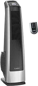 Lasko High Velocity Oscillating Tower Fan for Bedroom, Garage, Basement, and Gym with Remote Control, Timer, 3 Powerful Speeds, 35" Silver/Black, U35115