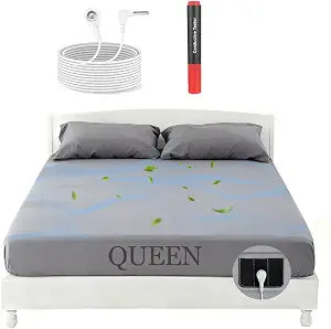 Queen Grounding Fitted Sheet, Silver Fiber & 88% Organic Cotton | Grey Earthing Sheet with Connection, Deep Pocket Grounded Sleep Kit for Pain Relief & Better Sleep, Includes Grounding Cord