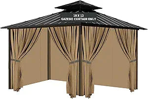 Gazebo Universal Replacement Privacy Curtain, 10'X12' Waterproof Outdoor Sidewall with Zipper for Patio, Garden and Backyard (4-Panels, Brown)