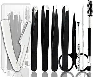Tweezers for Women Facial Hair Eyebrow Kit Tweezer Set Black