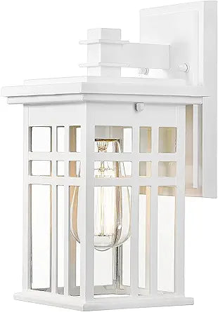 zeyu Modern Outdoor Wall Light - 12 Inch Exterior Light Fixture for House Front Porch, Clear Glass Shade in White Finish, 20068B1 WH