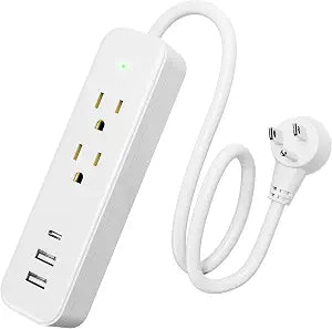 Power Strip Surge Protector Flat Plug with 3 USB Ports 2 AC Outlets