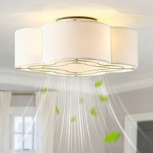 Boho Ceiling Fans with Lights, 20" Low Profile Ceiling Fan with Light Remote Control, Bladeless Flush Mount with 6 Speeds for Bedroom, Nursery, Living Room.