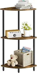 SRIWATANA 29.5" 3-Tier Corner Shelf Stand, Vintage Standing Wood Table