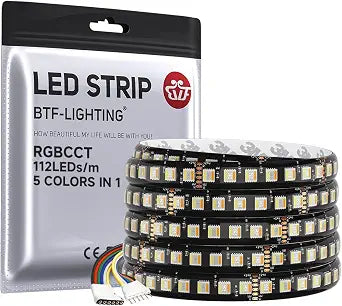 BTF-LIGHTING RGBCCT LED Strip 16.4ft 112LEDs/m DC24V IP65 12mm Width