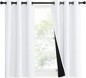 NICETOWN Pure White 100% Blackout Lined Curtains, 1 Pair, 37" Width x 50" Length Each Panel, 2 Thick Layers Narrow Wide Window Treatment Panels Thermal Insulated Drapes for Kitchen Small Window