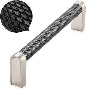 KOOFIZO Black and Nickel Cabinet Pulls, 10-Pack Knurled Cabinet Handles, 5 Inch Screw Spacing, P28 Hardware for Kitchen Cupboard Door, Bedroom Dresser Drawer, Bathroom Furniture