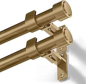 Warm Gold Curtain Rod 36-144 Inches Adjustable 2 Pack, 1" Diameter Heavy Duty Window Rod with Solid Aluminum Finials & New Heavy Duty Brackets for Bedroom Living Room Kitchen
