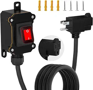 STARELO Extension Cord with on/Off Switch, IP66 Waterproof,Inline Power Switch with 6FT 16AWG Cable Piggyback Plug(3-Pronged), Outdoor Power Switch AC/DC 20A-125V, 16A-250V, Red Light Rocker Button