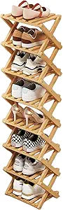 YYW Bamboo Shoe Rack for Entryway, Free Standing Shoe Racks Shelf Closet, Widen Foldable Vertical Shoe Storage Organizer for Living Room