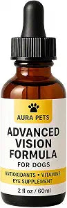 Aura Pets Advanced Vision Formula for Dogs, with Zeaxanthin, Astaxanthin, Lutein, Supports Vision and Overall Eye Health, Clears Debris, Reduces Cloudiness, 60ml