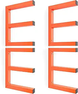 Ultrawall Lumber Storage Rack Wall Mount Wood Storage Racks, Metal Wood Organizer Racks for Shed, Workshop, Garage, Holds Up 220 LBS Per Level (Pack of 4, Orange)