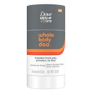 DOVE MEN + CARE Whole Body Deo Aluminum-Free Deodorant Stick Shea Butter + Cedar from Pits, Privates, to Feet with Vitamin E 2.6 oz