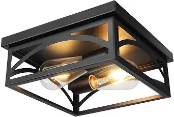 Black Square Flush Mount Ceiling Light, Farmhouse Ceiling Light Fixture