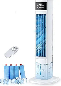 Evaporative Air Cooler, 3-in-1 Portable Air Conditioners for Room, 4 Modes 3 Speeds, Fast Cooling Portable AC Unit/24H Timer, Remote Oscillating Tower Fan, Quiet Swamp Cooler for Bedroom Office