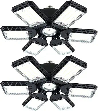 2-Pack LED Garage Lights, 160W 16000LM 6500K Garage Lights Ceiling Led Bulb with 6+1 Adjustable Panels, LED Shop Light for Basement Workshop Attic