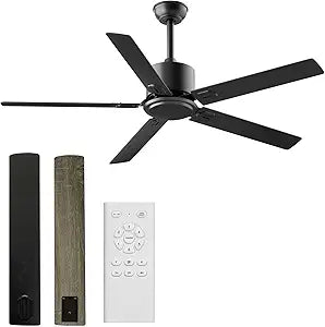 Obabala Ceiling Fans With Remote 42 Inch Black Ceiling Fan No Light 6 Speeds Reversible Timing Noiseless Modern Ceiling Fan Without Lights For Bedroom Kitchen Indoor Outdoor (Black)