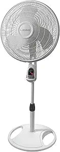 Lasko Oscillating Adjustable Pedestal Stand Fan with Timer and Remote for Indoor, Bedroom, Living Room, Home Office & College Dorm Use, 16 Inch, White, 1646