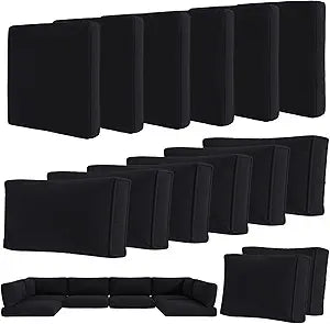 Aoxun 14-Piece Outdoor Cushions Covers with Zippered and Anti-Slip Dot, Patio Cushion Covers Replacement for Outdoor Furniture, Washable Reusable Couch Protectors, Black (Covers Only)