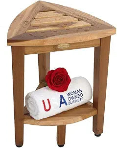 EcoDecors Snazzy Corner Waterproof Teak Wood Shower Bench Stool Seat Chair For Inside Shower Provides Safety, Storage, and Organization For Bathroom Accessories