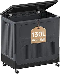 130L Rolling Laundry Hamper with Lid, Large Plastic Laundry Basket for College Dorm, Foldable Stackable Dirty Clothes Hamper Organizer for Industry, Bedroom, Living Room, Bathroom - Black