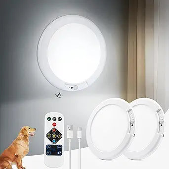 2PCs Battery Powered Ceiling Light with Remote, 7.48" Rechargeable Shower Light Waterproof, Wireless Motion Sensor Ceiling Lights Indoor 3000K/4500K/6500K Dimmable for Bathroom Closet