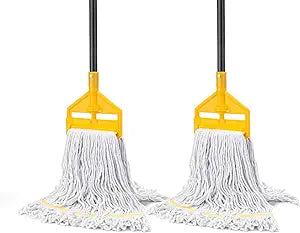 KeFanta 2 Pack Commercial Mop Heavy Duty Industrial Mops,60 inch Long Handle with Looped-End String Cotton Wet Mop Head Replacement for House,Kitchen,Laminate,Tile,Vinyl,Hardwood Floor Cleaning