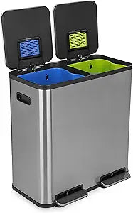 SIMPLI-Magic 21 Gallon (80L) Dual Compartment Kitchen Trash Can - Hands-Free Step Pedal, Soft-Close Lid, Stainless Steel Recycling Bin with Odor Filter (40L + 40L)