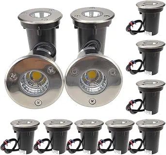 QUANS 3W Watt Cool White 12V 24V DC AC Low Voltage in Ground Well Outdoor LED Light, in-Ground Landscape Lighting Spotlight for Deck, Step, Pathway, Driveway, Garden, Yard, Patio, 12 Pack
