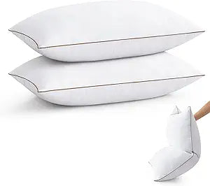 puredown Goose Feather Down Pillows Queen Size Set of 2, Fluffy Bed Pillow for Sleeping with 100% Cotton Cover, Medium Firm Luxury Hotel Collection Pillow for Back, Stomach or Side Sleeper