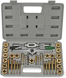 NEIKO 00911A SAE Tap and Die Set, Titanium-Coated Alloy Steel Taps and Dies, Large Threading-Tool Kit with Storage Case, 40-Piece Set