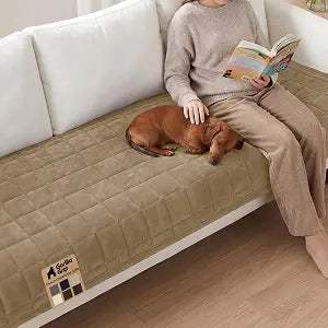 GORILLA GRIP Slip and Leak Resistant Plush Sofa Cover, Beige