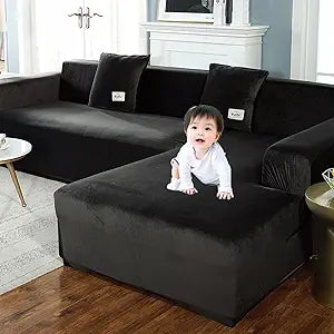 Stretch Sofa Slipcover L Shape Sofa Covers for Sectional Sofa Set,Couch Covers Chaise Lounge Covers for Dogs Pets Kids,Furniture Protector Covers for 3 Cushion Couch for Living Room(Black,3+3 Seat)