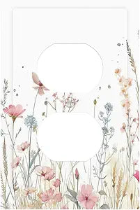 Watercolor Wildflower Pink Flower Plant Floral Outlet Covers 1 Gang Duplex Light Switch Cover Decorative Switch Plates Electrical Receptacle Faceplate Wall Plate for Bedroom Living Room Decor