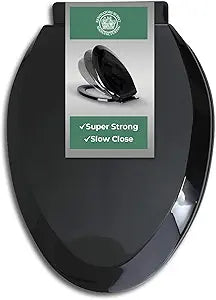 Renovators Supply Manufacturing Plastic Soft Close Toilet Seat Elongated Quiet-Close Lid, Contoured Seat, Easy to Install and Clean, Grip-Tight Bumpers with Adjustable Mounting Hardware, Black