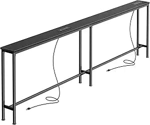 SUPERJARE 79 Inch Sofa Table with 2 Power Outlets and USB-C Ports, 5.9 Inch Narrow Console Table with Storage, Long Entryway Hallway Couch Table Behind Sofa, Small Spaces, Living Room, Black