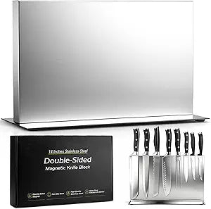 ENOKING Extra Large Double-Sided Magnetic Knife Block, 14in Silver Stainless Steel Knife Holder for Kitchen Countertop, Safe & Space-Saving Knife Storage Organizer
