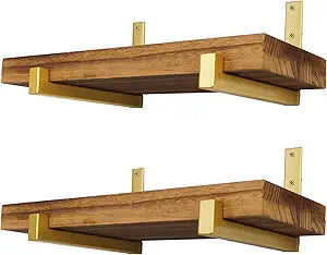 ADDGRACE Gold Shelf Brackets 4 Pcs Heavy Duty Wall Mounted with Lip Shelving Supports for DIY Floating Shelf (6 inch, Gold)