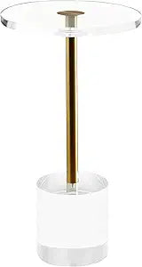 Artmaze Clear Acrylic End Table,Side Table,Brushed Brass Metal,Round,for Office, Living Room and Bedroom,Easy Assembly,12x12 inch21.3 inch high