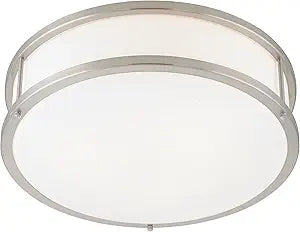 Conga - 2-Light 16"dia Flush Mount - Brushed Steel Finish - Opal Glass Shade