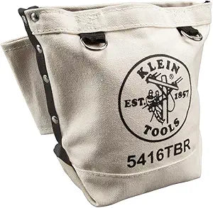 Klein Tools 5416TBR Tool Pouch, Bolt Retention Tool Bag Constructed of No. 4 Canvas with Reinforced Bottom, Tunnel Connect, 5 x 10 x 9-Inch
