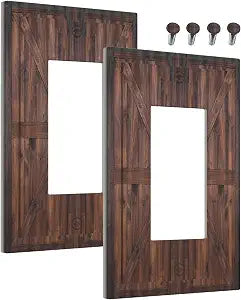 Outlet Covers Brown Country Barn Door Retro Wood Plank 1 Gang Wall Plate Single Rocker Light Switch Cover Decorative GFCI Receptacle Electrical Switchplate for Farmhouse Cabin2Pack