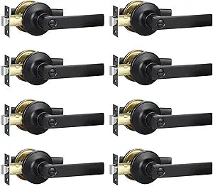 RAZCC Privacy Door Handles, 8 Pack Matte Black Door Lever, Bed and Bath Door Locksets Heavy Duty Keyless Interior Handles, Reversible for Left Right Handed Doors