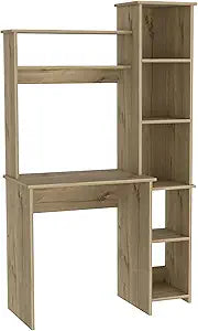 Tuhome Versalles Writing Desk with Two Superior Shelves, Five Side Open Storage Compartments, Space-Saving Modern Workstation Design for Studios and Offices, Ideal for Organization, Books