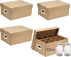 4 Pcs Cardboard Canning Jar Storage Boxes, 12 Cells Mason Jar Storage Boxes with Dividers, Mason Organizer Fits 12 Quart 32 oz Regular or Wide Mouth for Stacking Packing Moving