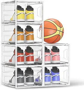 SEE SPRING Clear Shoe Storage Boxes, 6 Pack Stackable Hard Plastic Organizer for Closet Fit Size 14
